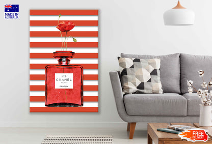 Perfume Bottle & Red Flower with Red Stripes Background Watercolor Painting Print 100% Australian Made