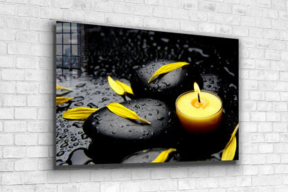 Candle & Yellow Petals Print Tempered Glass Wall Art 100% Made in Australia Ready to Hang