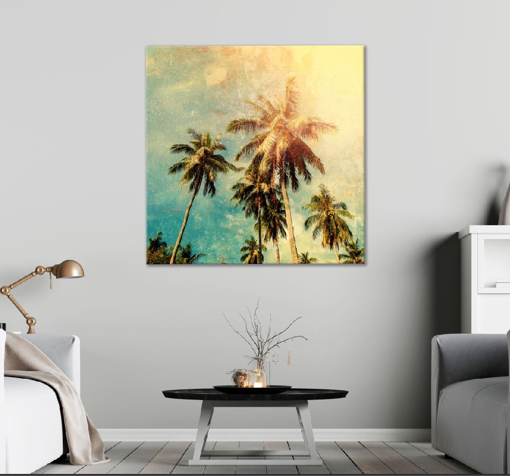 Square Canvas Palm Trees Vintage Effect View Photograph High Quality Print 100% Australian Made