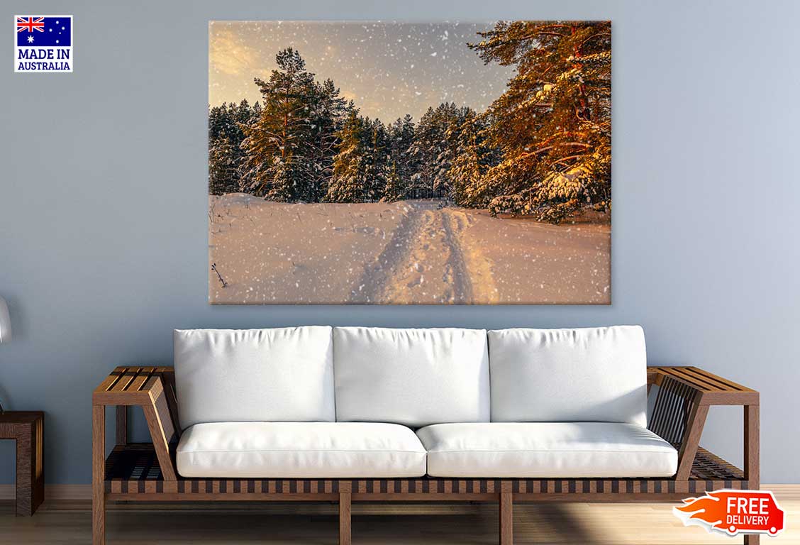 Winter Snow Covered Forest Road View Photograph Print 100% Australian Made