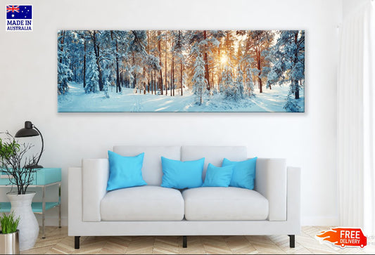 Panoramic Canvas Snow Covered Trees View Photograph High Quality 100% Australian Made Wall Canvas Print Ready to Hang