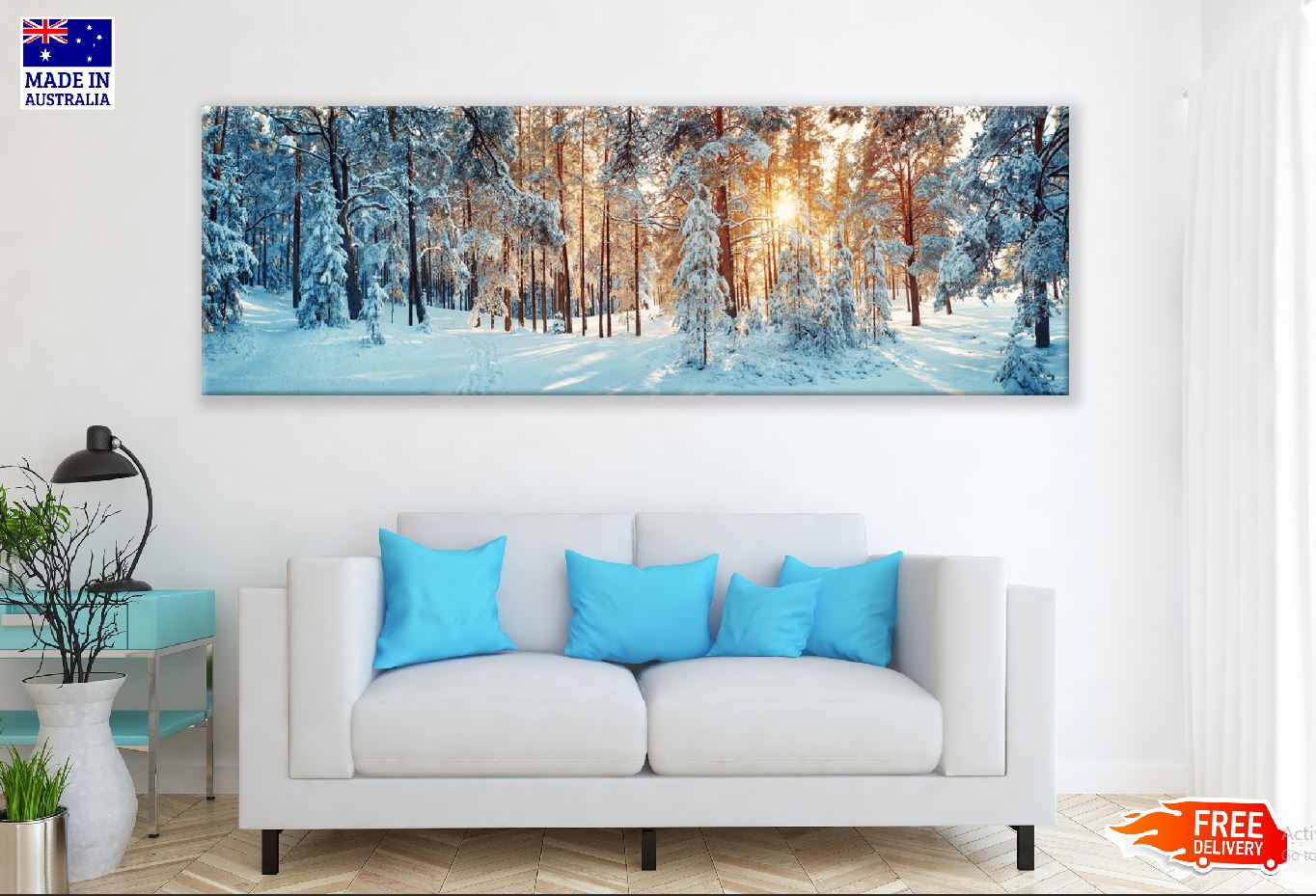 Panoramic Canvas Snow Covered Trees View Photograph High Quality 100% Australian Made Wall Canvas Print Ready to Hang