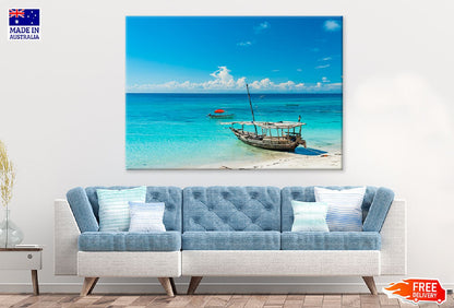 Wooden Fishing Ship on Sand Beach Photograph Print 100% Australian Made