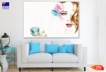 Beautiful Woman with Shell and Flowers Abstract Painting Print 100% Australian Made