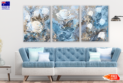 3 Set of White Blue Flower Tree High Quality print 100% Australian made wall Canvas ready to hang
