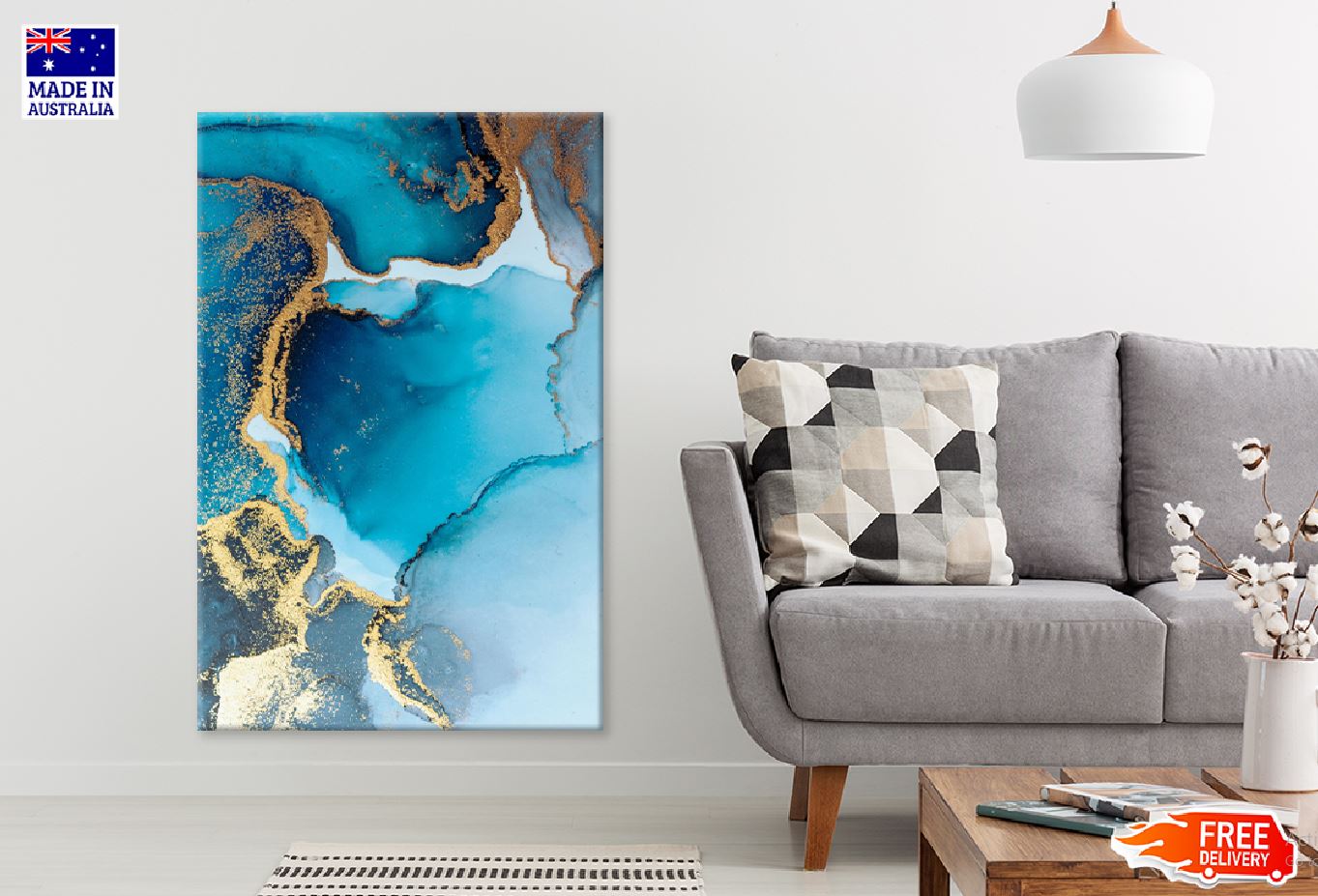 Blue & Gold Splash Abstract Design Print 100% Australian Made