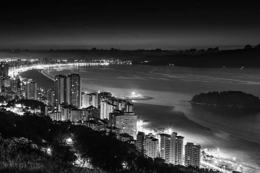 City Building near Sea Aerial B&W View Print 100% Australian Made