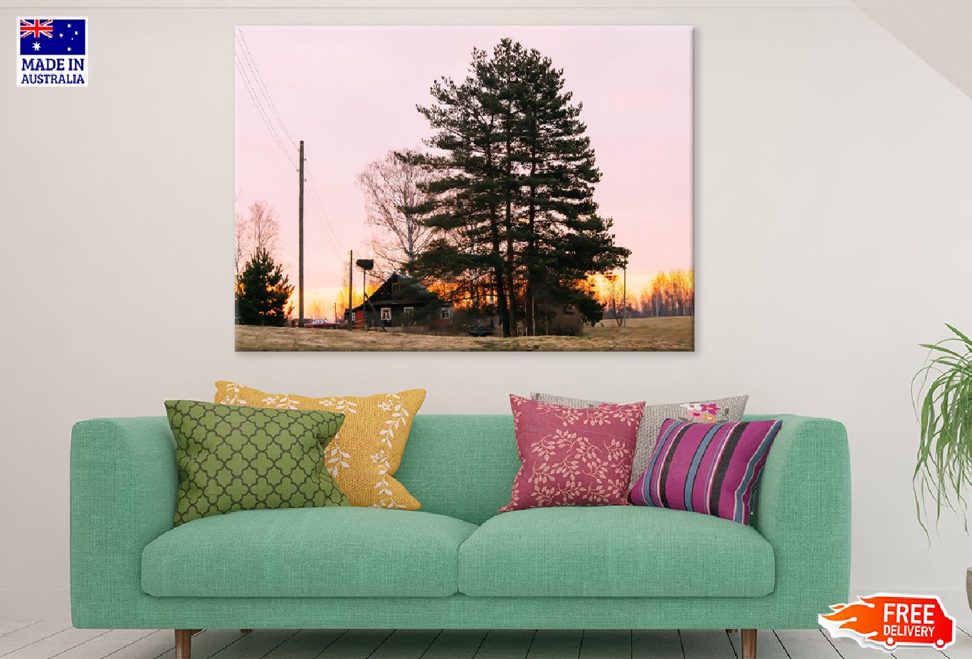 Large Trees Near House Sunset Photograph Print 100% Australian Made