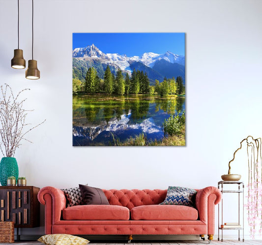 Square Canvas Lake Mountain Scenery Chamonix France High Quality Print 100% Australian Made