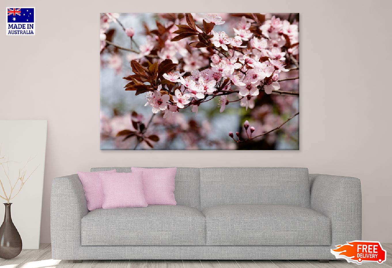 Pink Cherry Flowers Branch View Photograph Print 100% Australian Made