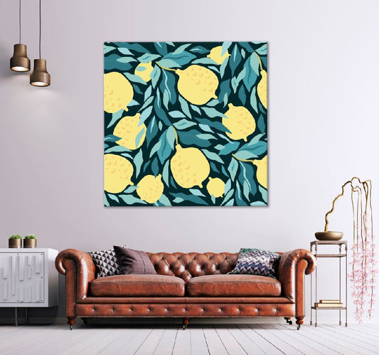 Square Canvas Lemon & Leaves Vector Art Design High Quality Print 100% Australian Made