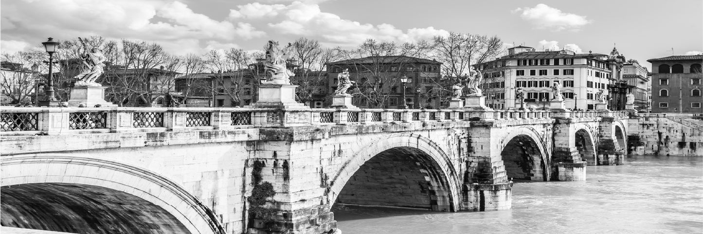 Panoramic Canvas Ponte Bridge B&W View Photograph High Quality 100% Australian Made Wall Canvas Print Ready to Hang