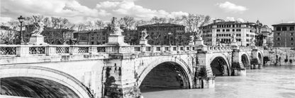 Panoramic Canvas Ponte Bridge B&W View Photograph High Quality 100% Australian Made Wall Canvas Print Ready to Hang