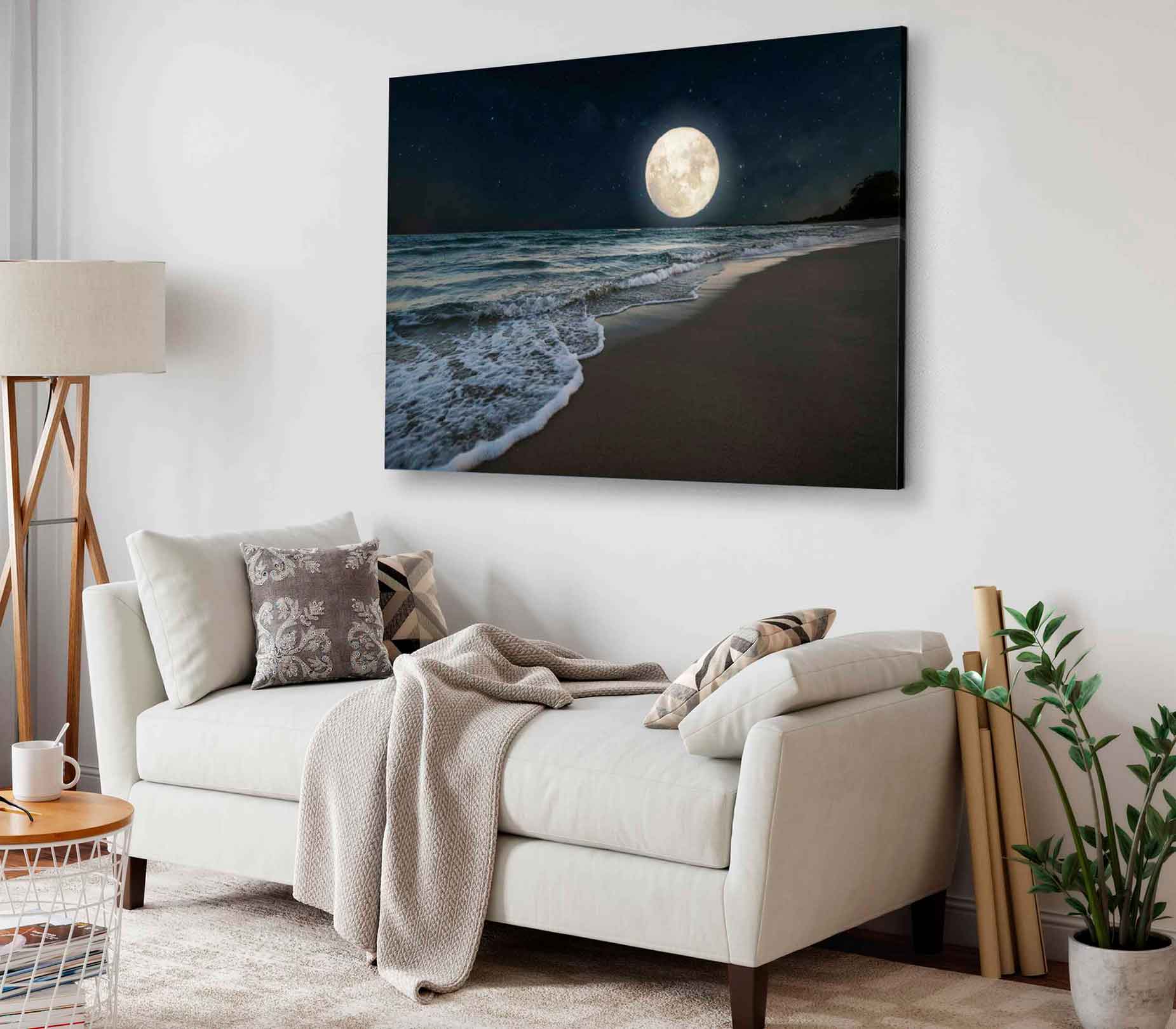 Bella Home Beach Full Moon at Night Print Canvas Ready to hang