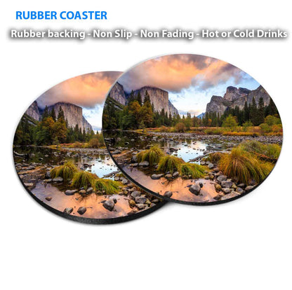 Valley View Yosemite National Park Coasters Wood & Rubber - Set of 6 Coasters