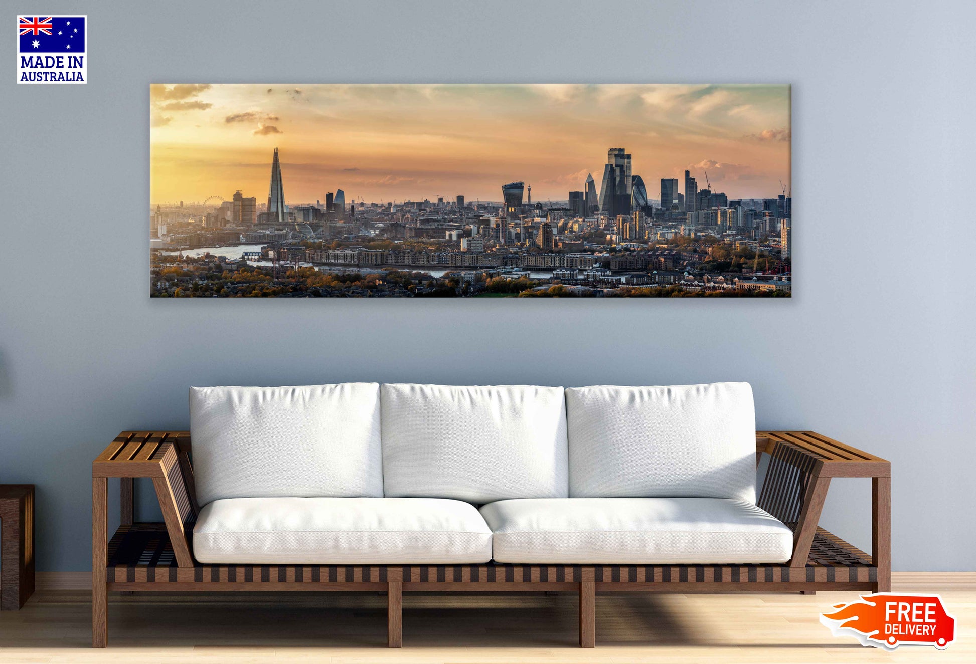 Panoramic Canvas London Sunset View Photograph High Quality 100% Australian Made Wall Canvas Print Ready to Hang