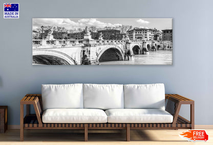 Panoramic Canvas Ponte Bridge B&W View Photograph High Quality 100% Australian Made Wall Canvas Print Ready to Hang