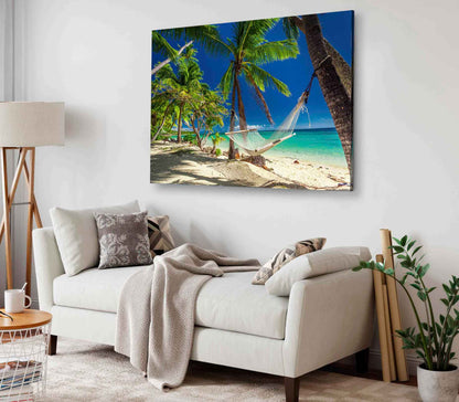 Bella Home Hammock Near Fiji Island Beach Print Canvas Ready to hang