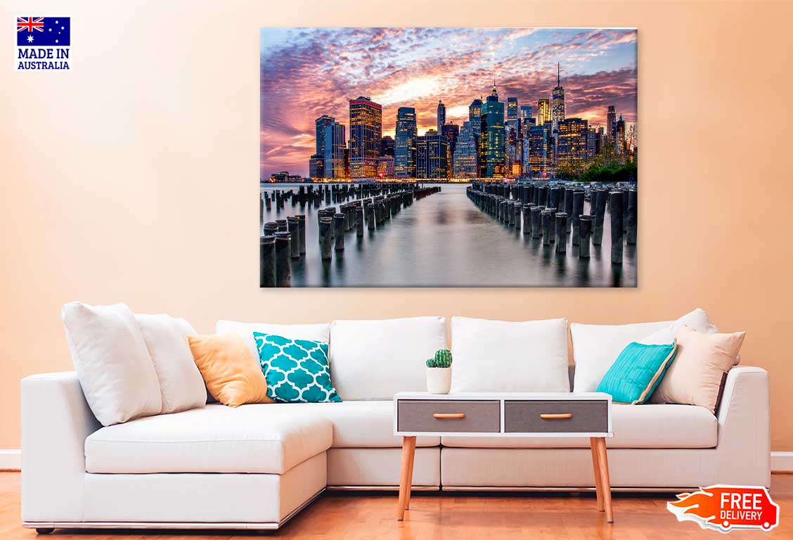 Manhattan Skyline & Sea Sunset Photograph Print 100% Australian Made