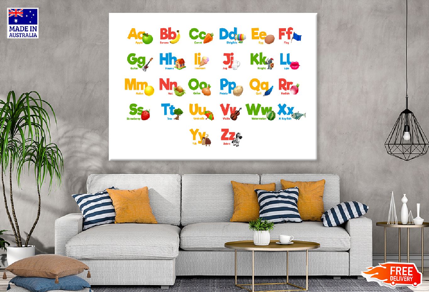 Fruits & Animals Alphabet Vector Art Print 100% Australian Made