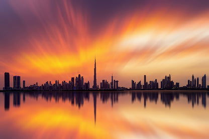 Bella Home Dubai Skyline with Warm Sunset Print Canvas Ready to hang