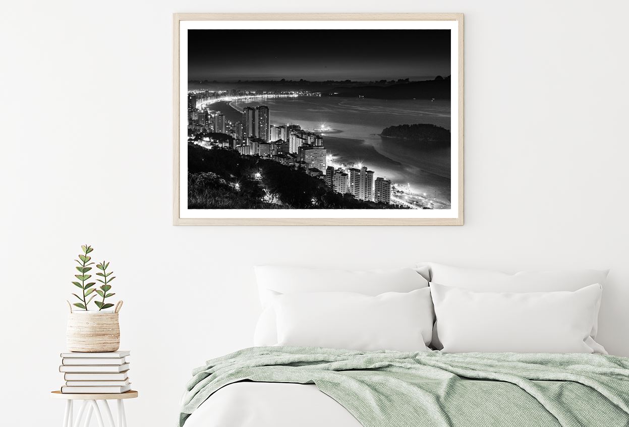 City Building near Sea Aerial B&W View Home Decor Premium Quality Poster Print Choose Your Sizes