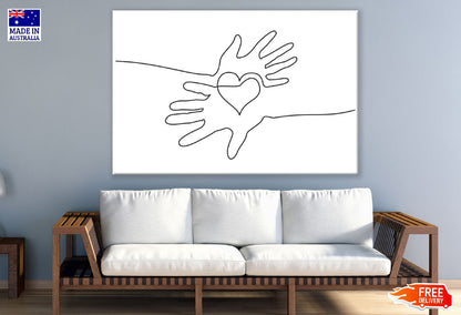 Hands Woman and Man Holding Heart B&W Line Art Design Print 100% Australian Made