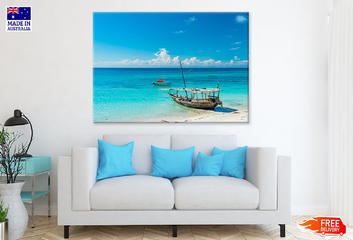 Wooden Fishing Ship on Sand Beach Photograph Print 100% Australian Made