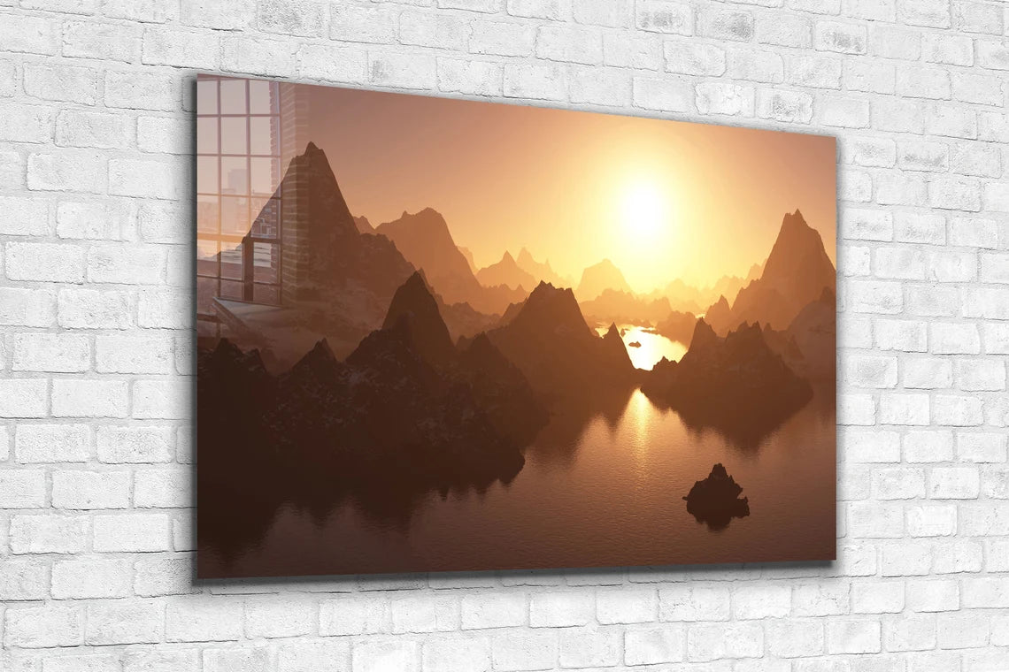 Mountain Lake Sunset Print Tempered Glass Wall Art 100% Made in Australia Ready to Hang