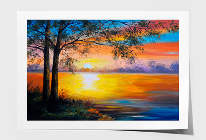 Tree Near The Lake Oil Painting Wall Art Limited Edition High Quality Print Unframed Roll Canvas None