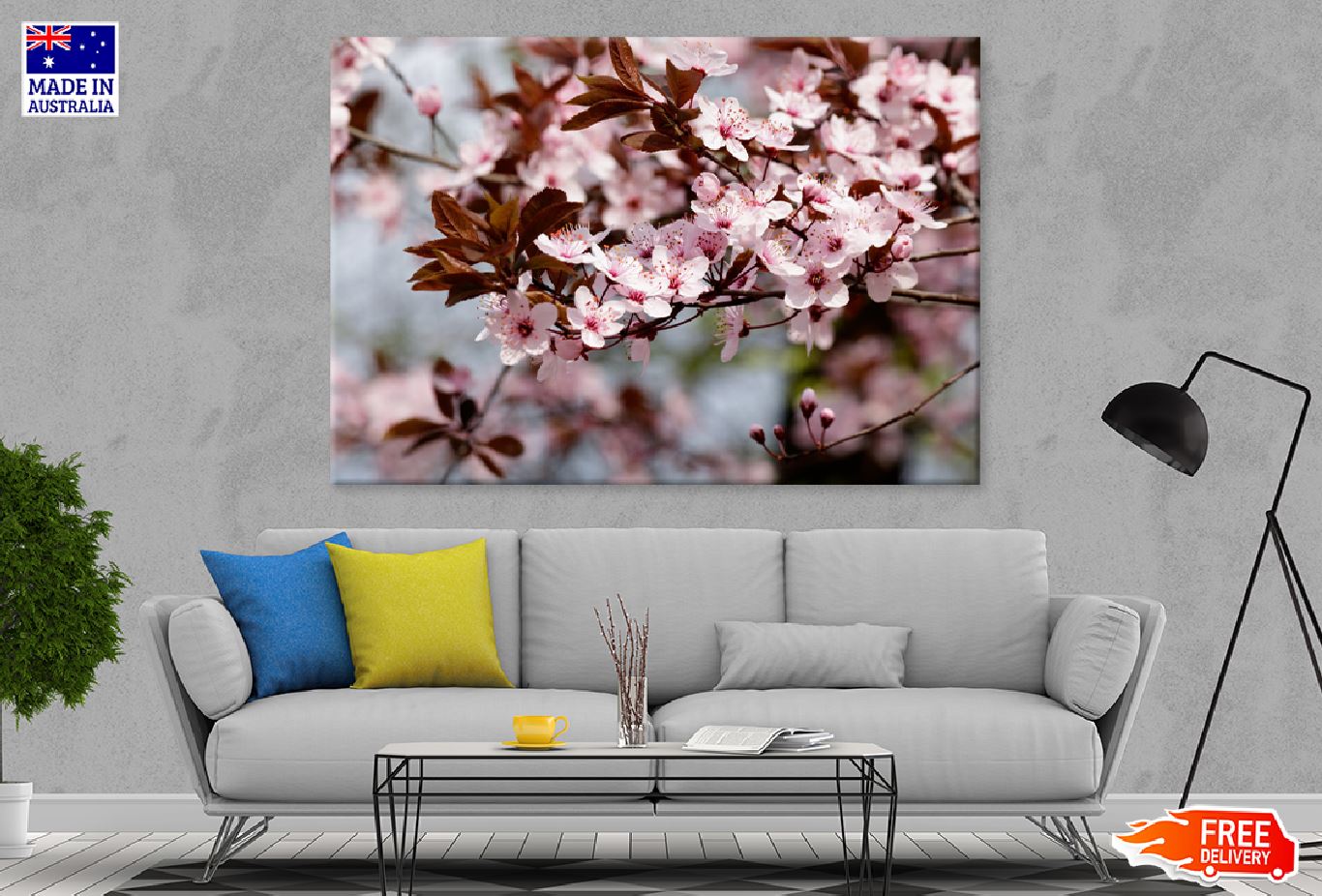 Pink Cherry Flowers Branch View Photograph Print 100% Australian Made