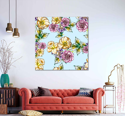 Square Canvas Yellow Pink Roses Vector Art High Quality Print 100% Australian Made