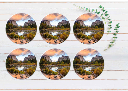 Valley View Yosemite National Park Coasters Wood & Rubber - Set of 6 Coasters