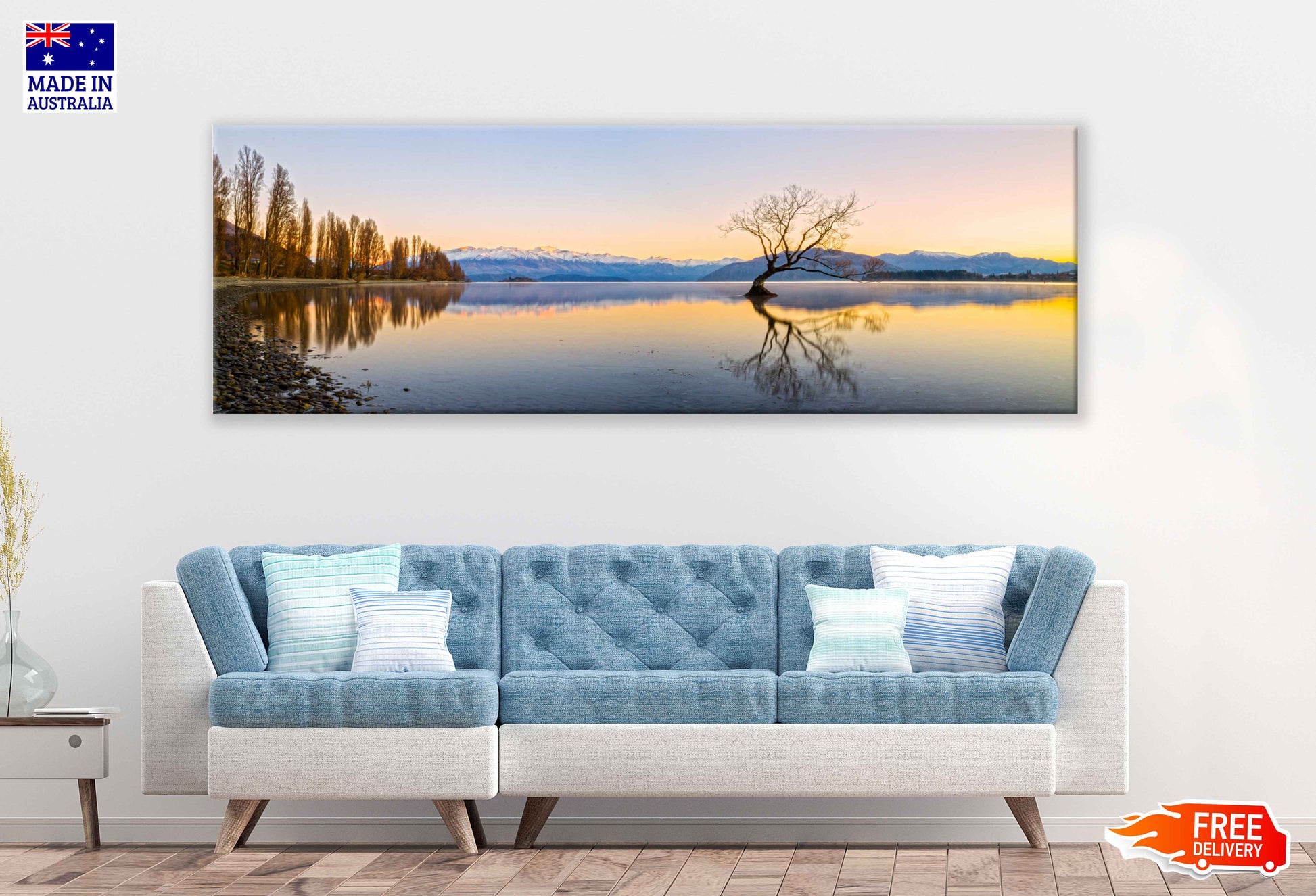 Panoramic Canvas Wanaka Tree on Lake Scenery Photograph High Quality 100% Australian Made Wall Canvas Print Ready to Hang