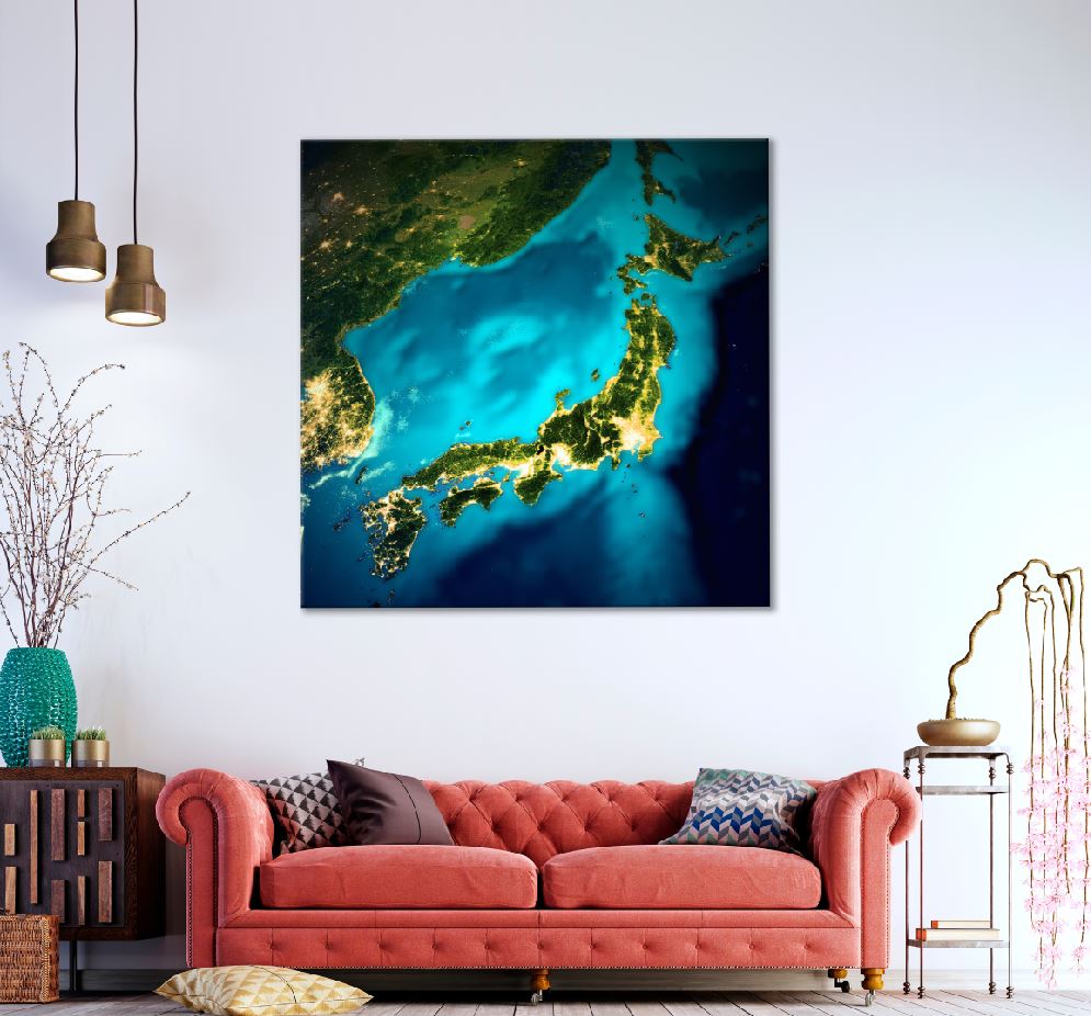 Square Canvas Japan Space Map Aerial View High Quality Print 100% Australian Made