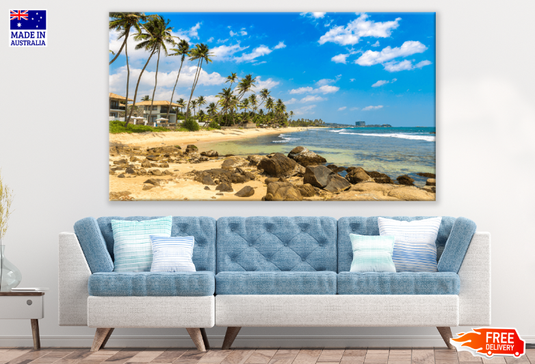 Beach Landscape Around Coconut Palm Tree Print 100% Australian Made