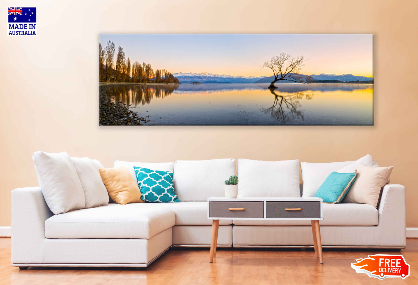 Panoramic Canvas Wanaka Tree on Lake Scenery Photograph High Quality 100% Australian Made Wall Canvas Print Ready to Hang