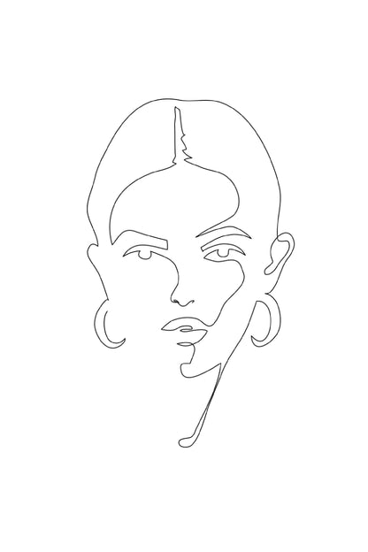 Girl Face B&W Line Art Print 100% Australian Made