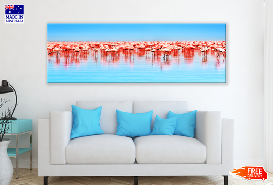 Panoramic Canvas Flamingo Birds in Lake High Quality 100% Australian made wall Canvas Print ready to hang