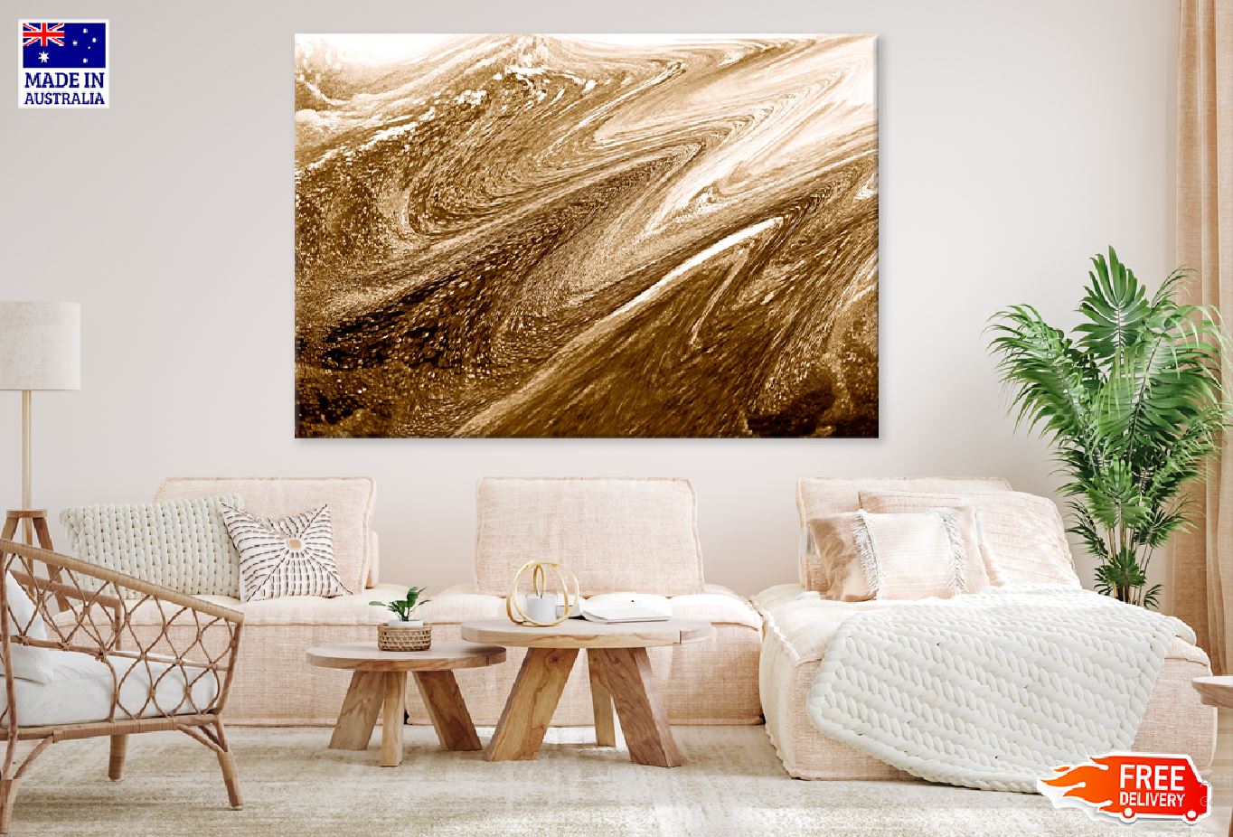 Brown Gold Fluid Abstract Design Print 100% Australian Made