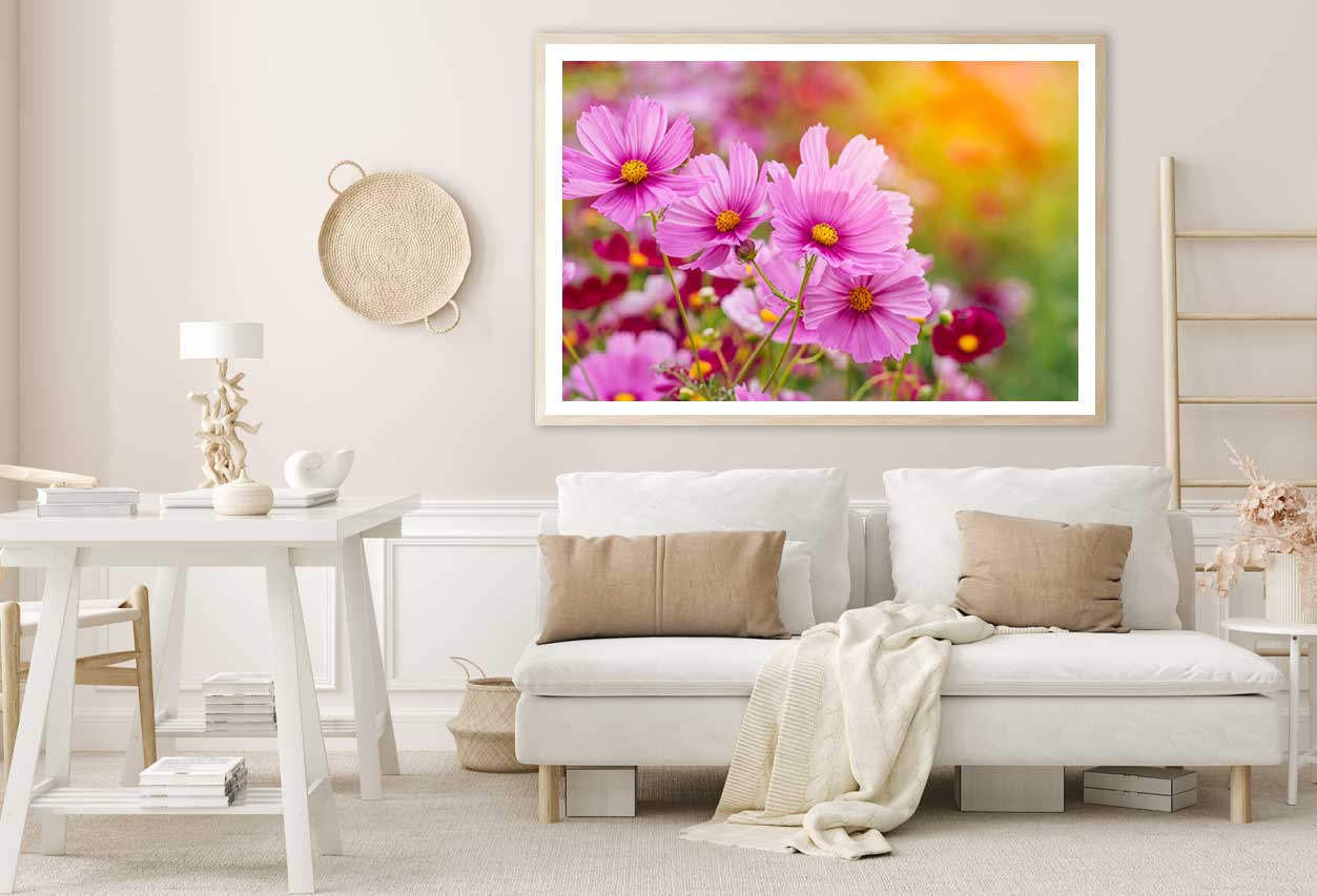 Pink Cosmos Flowers Closeup View Photograph Home Decor Premium Quality Poster Print Choose Your Sizes