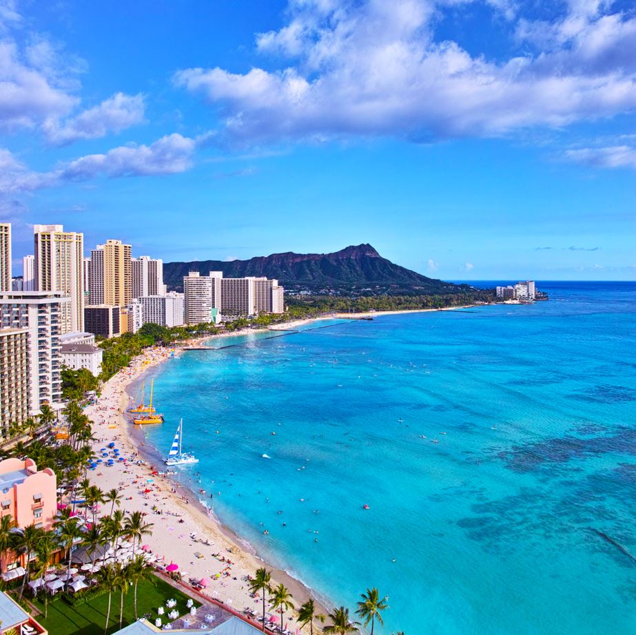 Square Canvas Waikiki Beach Ocean City View Photograph High Quality Print 100% Australian Made