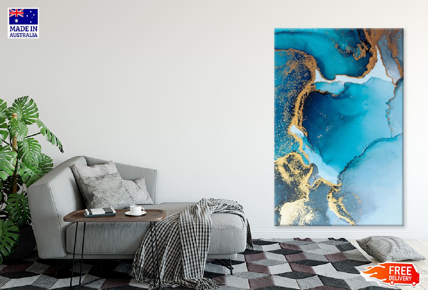 Blue & Gold Splash Abstract Design Print 100% Australian Made