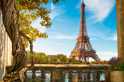 Eiffel Tower & Lake Balcony View Photograph Home Decor Premium Quality Poster Print Choose Your Sizes