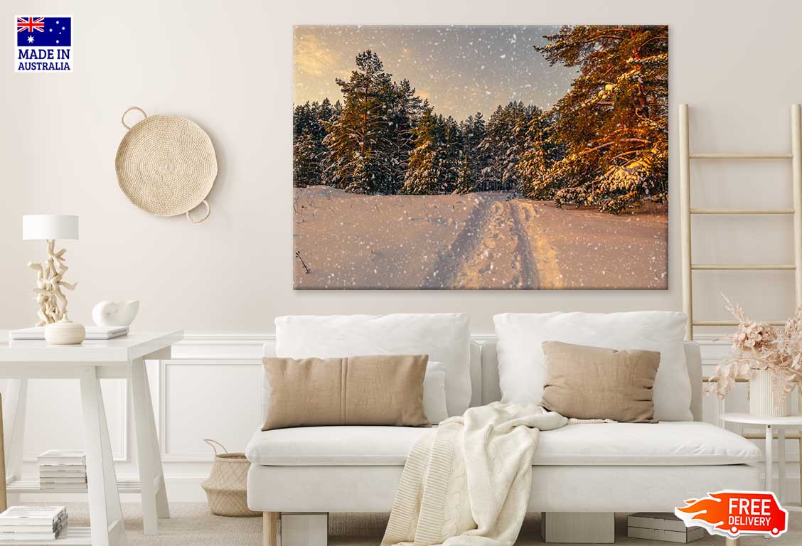 Winter Snow Covered Forest Road View Photograph Print 100% Australian Made