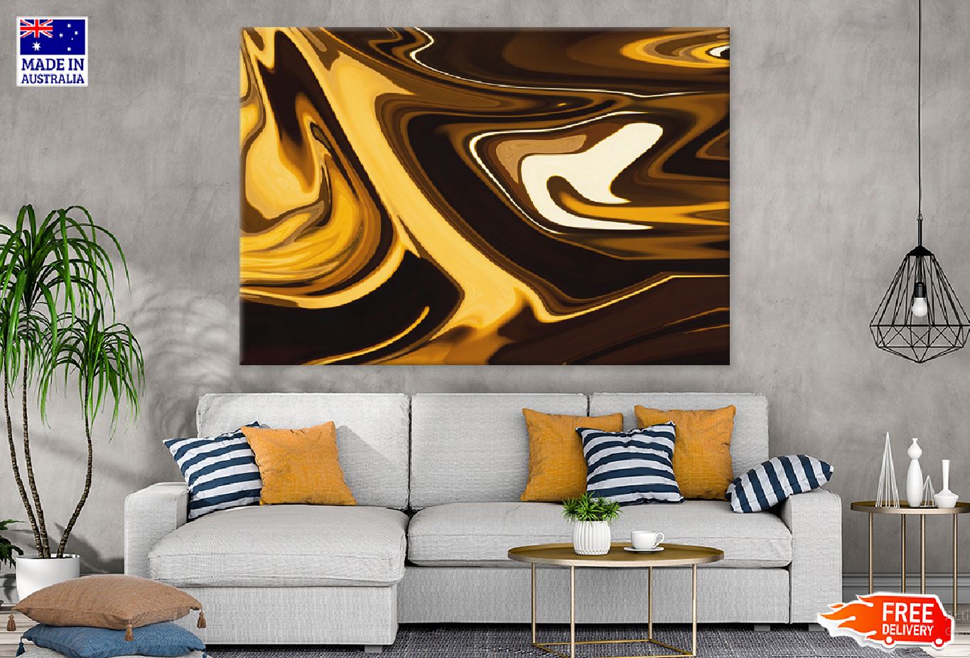 Brown Gold & Yellow Abstract Design Print 100% Australian Made