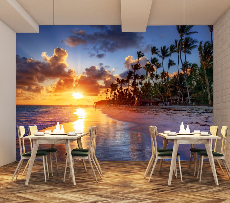 Wallpaper Murals Peel and Stick Removable Sunset Beach View Photograph High Quality