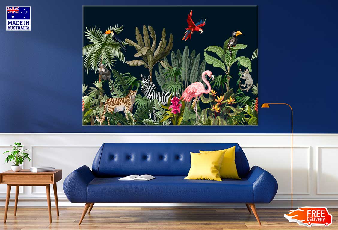 Animals Birds on Dark Forest Art Print 100% Australian Made