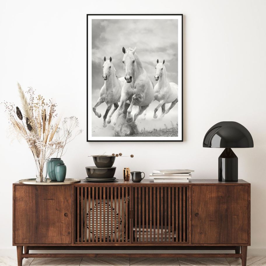 Running Horses B&W Photograph Home Decor Premium Quality Poster Print Choose Your Sizes