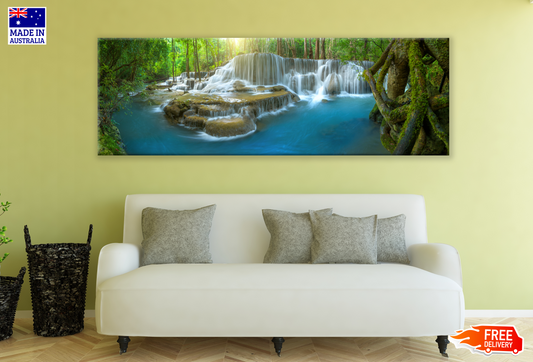 Panoramic Canvas Stunning Waterfall Forest High Quality 100% Australian made wall Canvas Print ready to hang